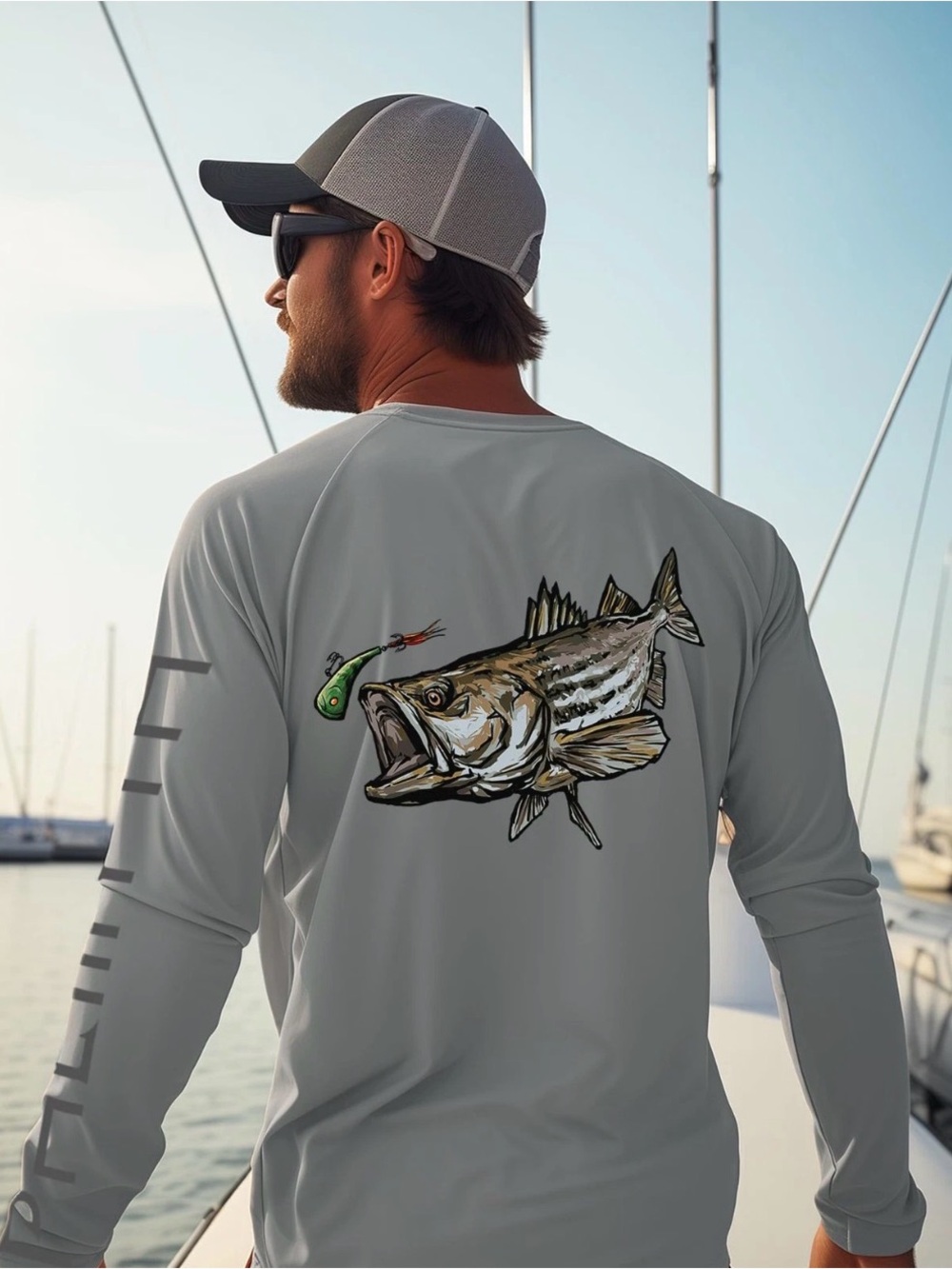 Ice Blue Palmyth Fishing Long Sleeve Shirt UPF 50 Striped Bass Quick Dry Men’s L